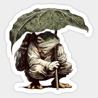 Retro Frog adventurer under leaf Sticker